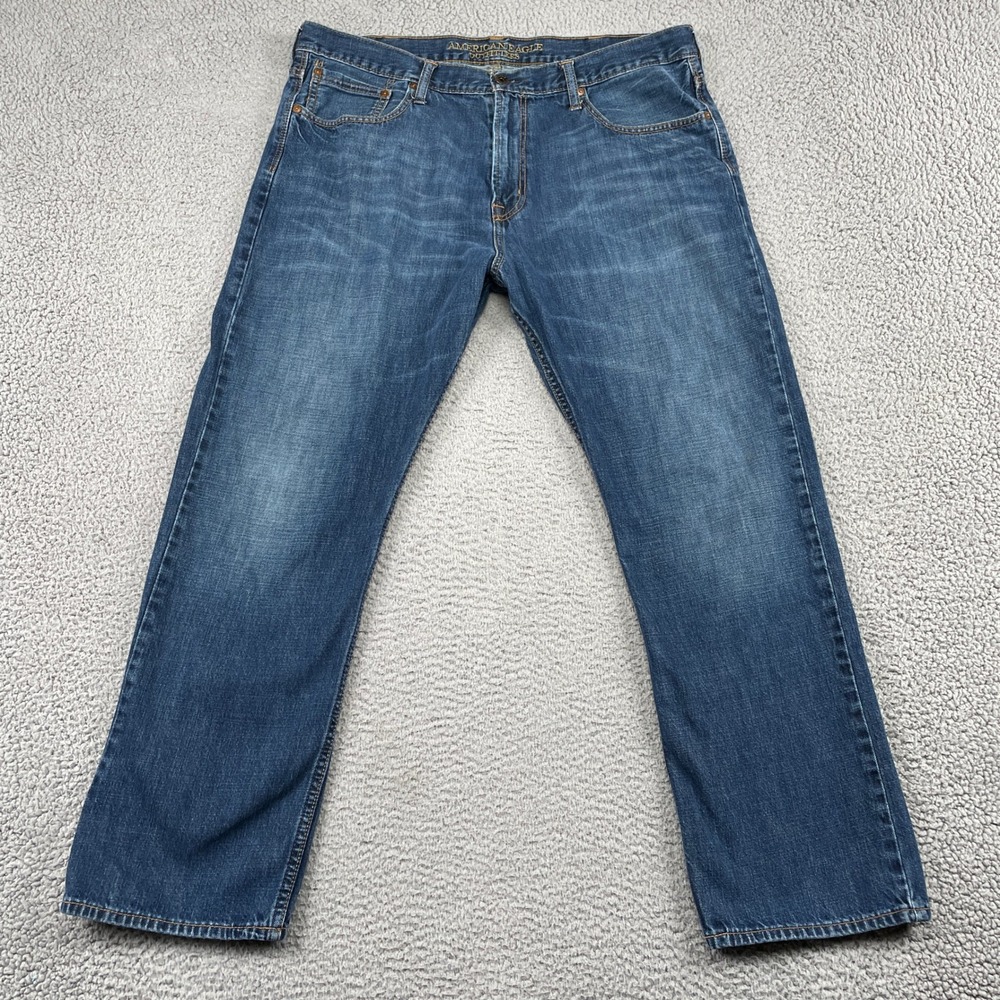American Eagle Jeans Mens 40x32 Blue Relaxed Straight Dark Tinted Indigo Denim